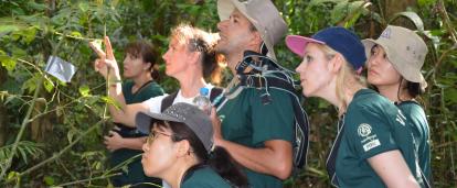 Volunteers on a bird watching expedition as part of their Conservation Project in Peru Projects Abroad volunteers bird watching on their Spring Break Conservation Project in Peru